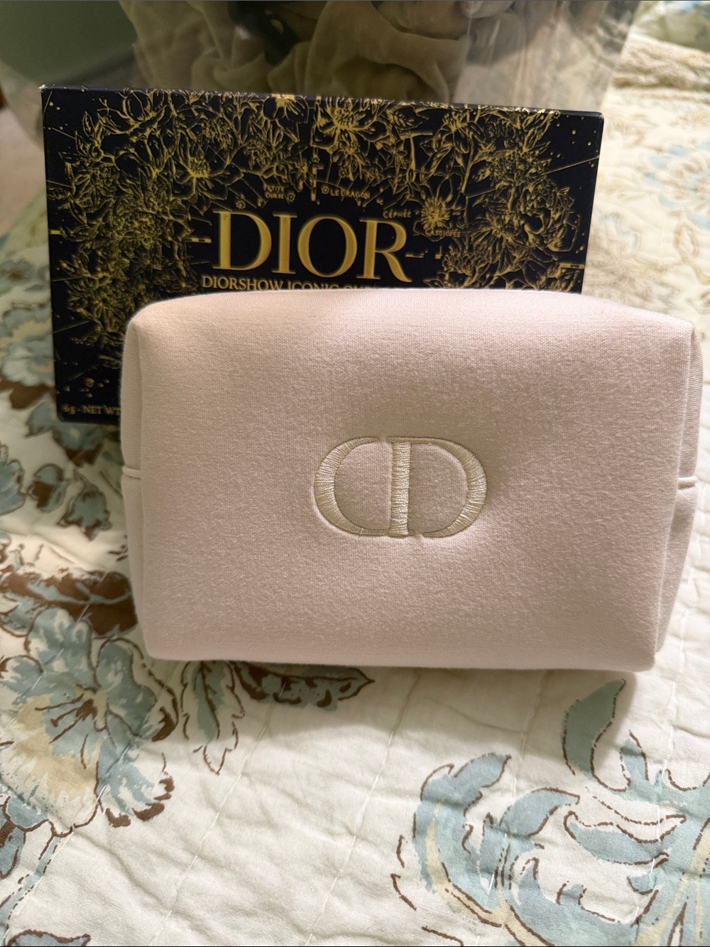 Dior Embroidered CD Velvet Cosmetic Case in Light Pink